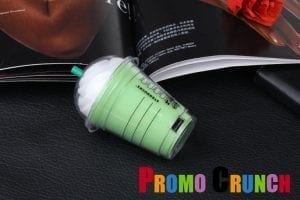starbucks cup custom molded by Promo Crunch to resemble a starbucks cup. Promotional product shaped as a custom power bank battery charger promotional product.
