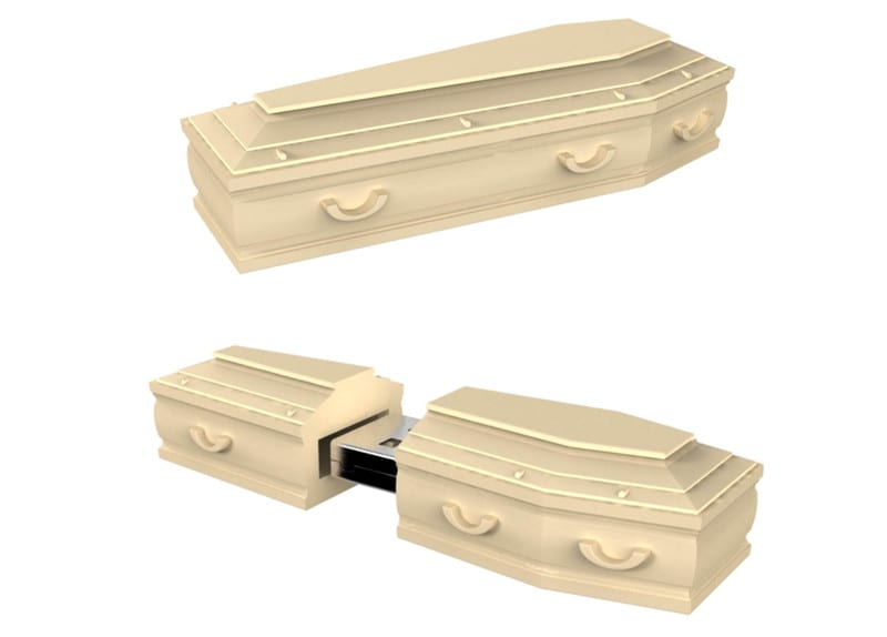 Casket shaped custom flash drive.. Promo Crunch. Home to the “World’s Coolest Custom 3D Flash Drives”. Turn your logo, idea or product into a 3D custom shaped USB flash drive.