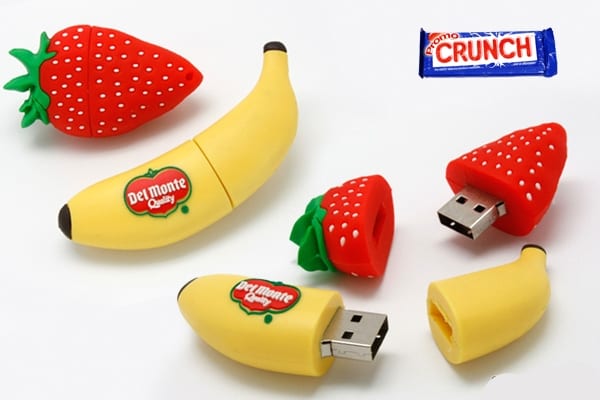 Fruit shaped custom flash drive.. Promo Crunch. Home to the “World’s Coolest Custom 3D Flash Drives”. Turn your logo, idea or product into a 3D custom shaped USB flash drive.