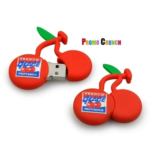 Cherry shaped custom flash drive.. Promo Crunch. Home to the “World’s Coolest Custom 3D Flash Drives”. Turn your logo, idea or product into a 3D custom shaped USB flash drive.