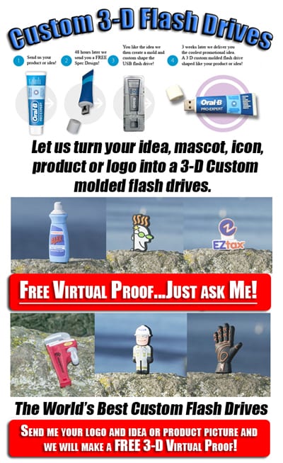 promotional flash drives Custom bespoke 3D USB flash drives for promotional marketing