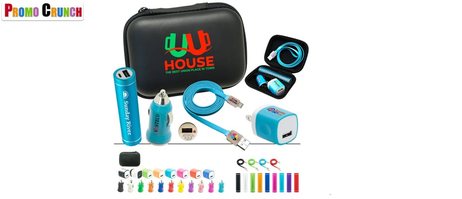 Cables, Chargers and Promotional Kits. Power up your logo onto these useful on-the-go data and power charging kits.