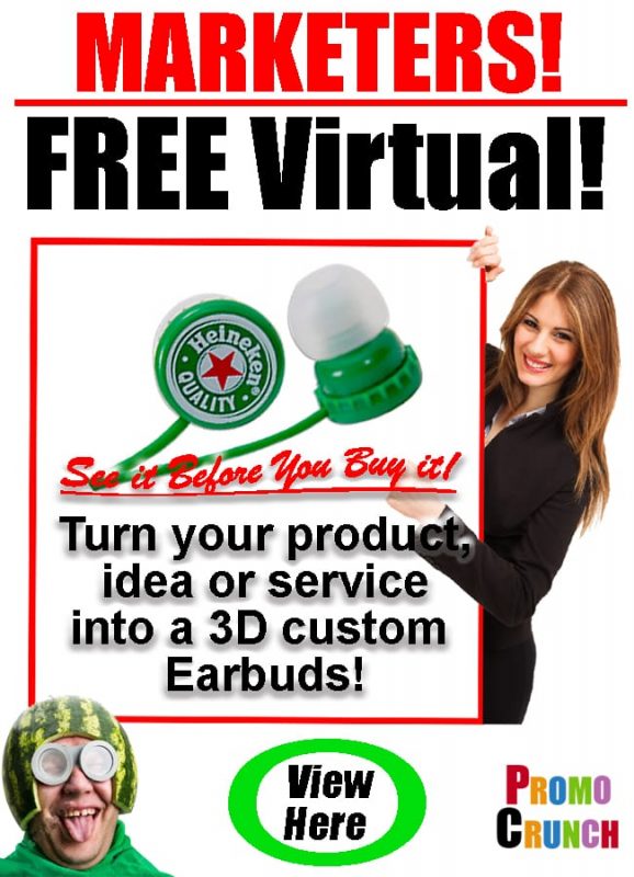 3D custom shaped molded earbuds headphones promotional giveaway