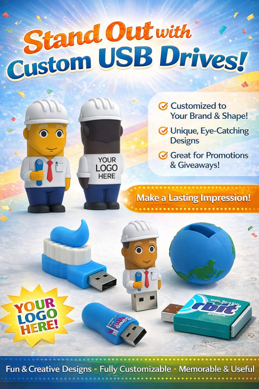 Imagine holding a flash drive that isn’t just tech—it’s a conversation starter, a showpiece, and a brand ambassador all in one. That’s what Promo Crunch does—they transform your wildest ideas into three-dimensional custom-shaped flash drives that leave people awestruck. Whether it’s a miniature replica of your product, your mascot, or even your logo brought to life, their creative geniuses craft it with precision and flair. What makes Promo Crunch’s custom flash drives so thrilling is that they are more than just memory sticks—they’re unforgettable marketing tools. Picture a flash drive shaped like a sneaker for a shoe brand, or a tiny coffee cup for a café. Each piece is crafted to tell a story, evoke emotion, and give your brand a tangible, wow-worthy presence. But the excitement doesn’t stop at aesthetics. These flash drives pack top-notch functionality, ensuring your data is secure and your brand is memorable. With Promo Crunch, you’re not just handing out a flash drive—you’re delivering a thrilling experience that makes your brand impossible to forget.